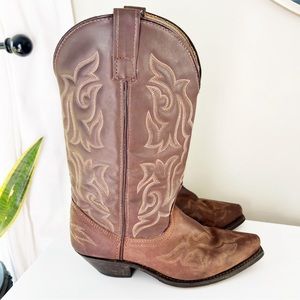 Laredo Brown Lea Vamp Fox Western Cowgirl Boots Size 7.5